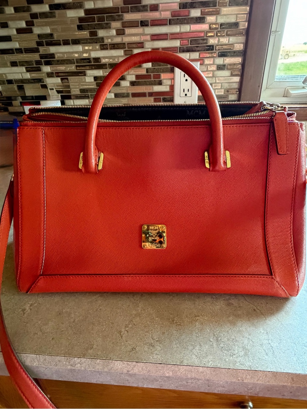 MCM Authentic Orange Structured Leather Satchel - Women’s Handbag